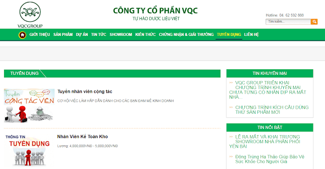 CÔNG TY CỔ PHẦN VQC - Công ty hàng đầu trong nghiên cứu, sản xuất và kinh doanh dược liệu quý Việt Nam cần tuyển nhân viên 